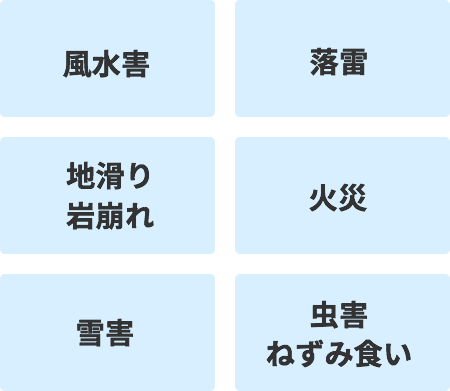 風水害　落雷　地すべり・岩崩れ　火災　雪害　虫害・ねずみ食い